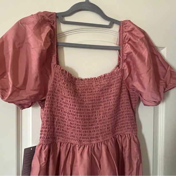 August Sky Dark Blush Puffy Sleeve Stretchy Maxi Dress Women’s size medium - Picture 4 of 15